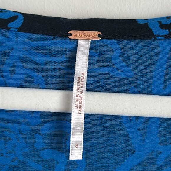 Free People Blue Floral A Thing Called Love Linen Blend A line dress Size 8 - Picture 5 of 13